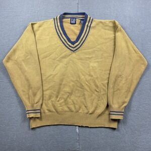 Vintage Gap Sweater Large Yellow Cotton V Neck Pullover Tennis Preppy Old Money